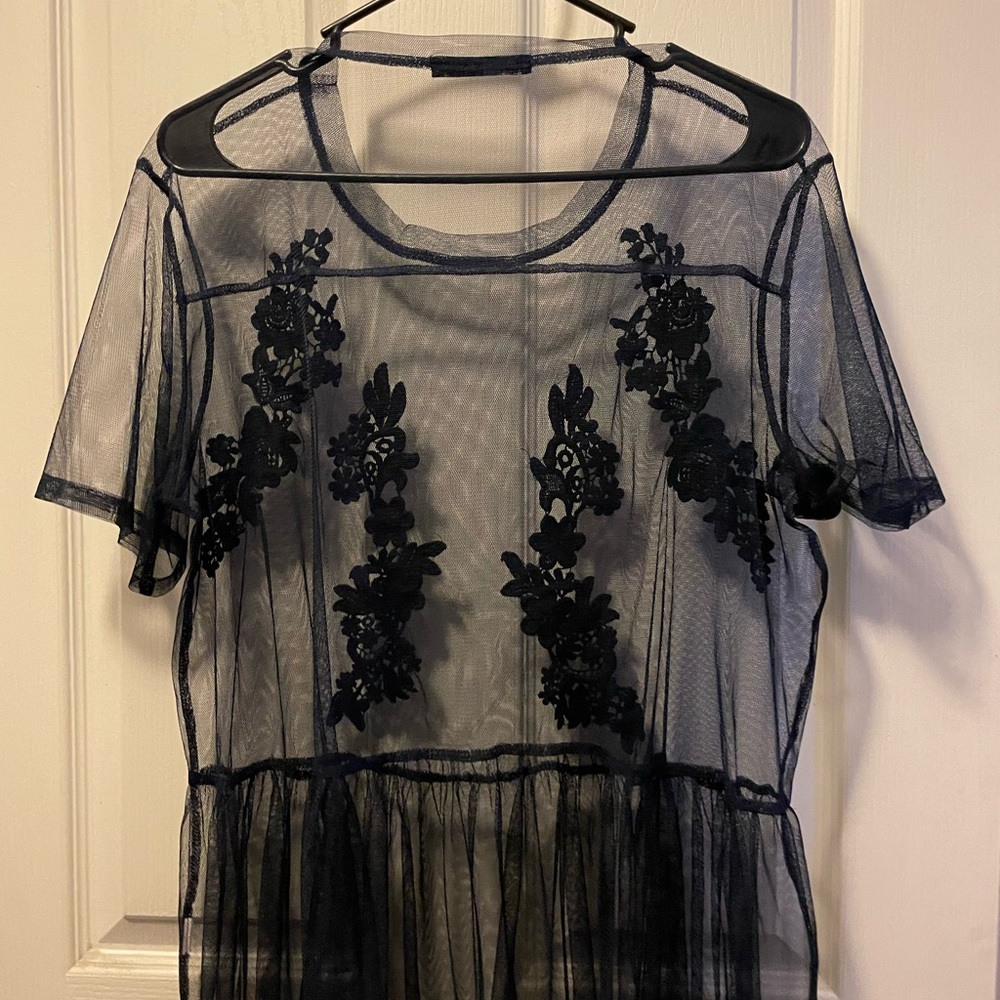 Navy blue mesh blouse